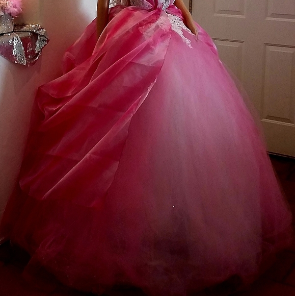 SAMPLE GOWN ONLY - FARRAH Pink Tie Dye Organza & Lace Bridal Ballgown - Picture 8 of 10